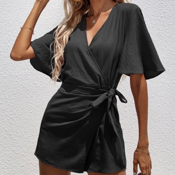 SHEIN Dresses & Skirts - 🌼3/$30 Black Flutter Sleeve Romper - Faux Wrap